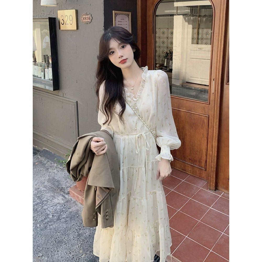 Spring Fairy Long Dress Gentle Chiffon Long Sleeve Dress