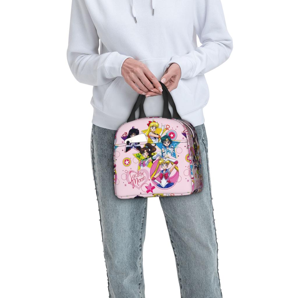 Custom Sailors Anime Moons Insulated Lunch Bags for School Office Bishoujo Portable Thermal Cooler Lunch Box Men Women