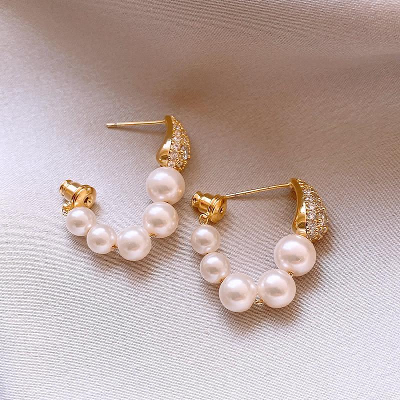 French Retro Imitation Pearl Hoop Earrings for Women Hanging Rhinestone Waterdrop Earrings Girl Luxury Two Wear Way Jewelry