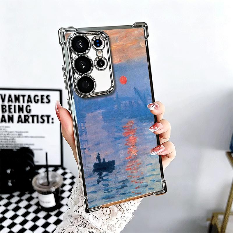 

Claude Monet Oil Painting Plating Phone Case For Samsung Galaxy S24 S25 FE S26 Edge S23 Ultra S22 S21 Plus S20 Anti-Fall Airabag Samsung S24