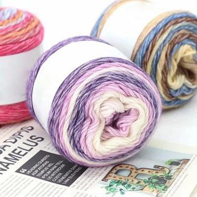 Hilo de Crochet Arco Iris 100% Algodón Ovillo de Pastel de Diez Cuartos Hilo de Tejer Teñido Gradiente Largo para Manualidades