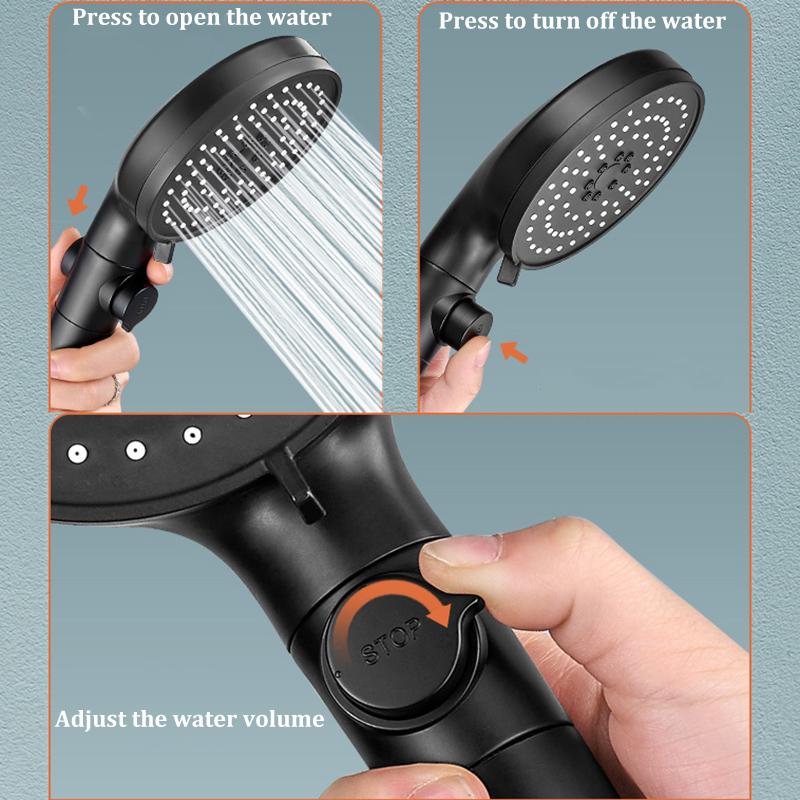 Five-speed Large Water Spray Multi-function Booster Shower Head Matte Black Handheld Shower Head Set