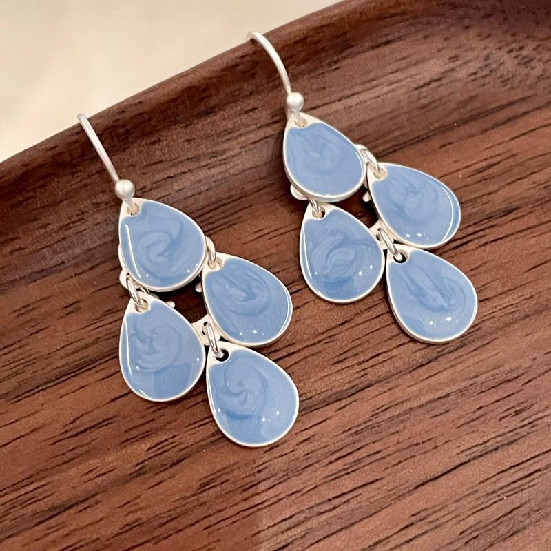 Vintage Blue Glass Bow Earrings - Retro Design Ornament