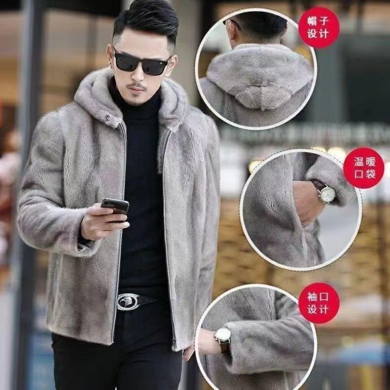 Men's Winter New Imitation Mink Coat Brown Imitation Mink Fleece Fur Coat Social Blue