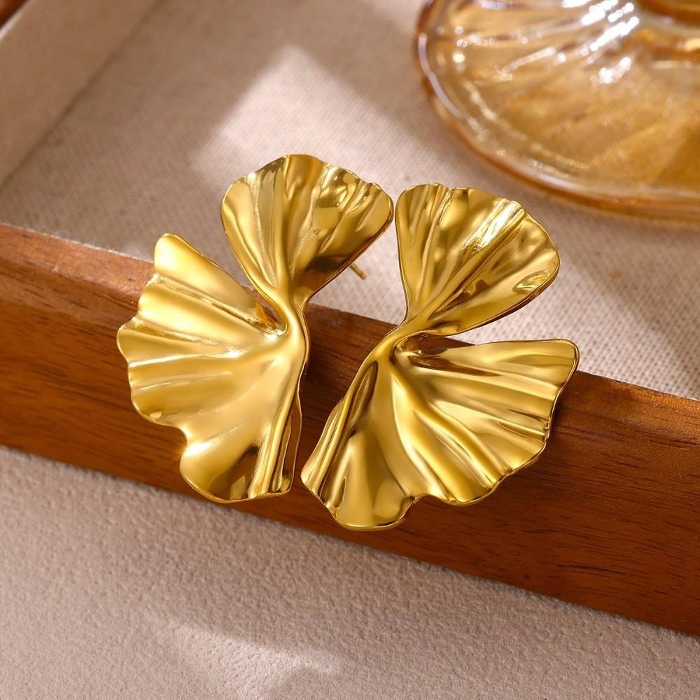1Pair Gold Color Petal Flower Earrings Stainless Steel Metal Flower Earrings Stud Earrings  Women