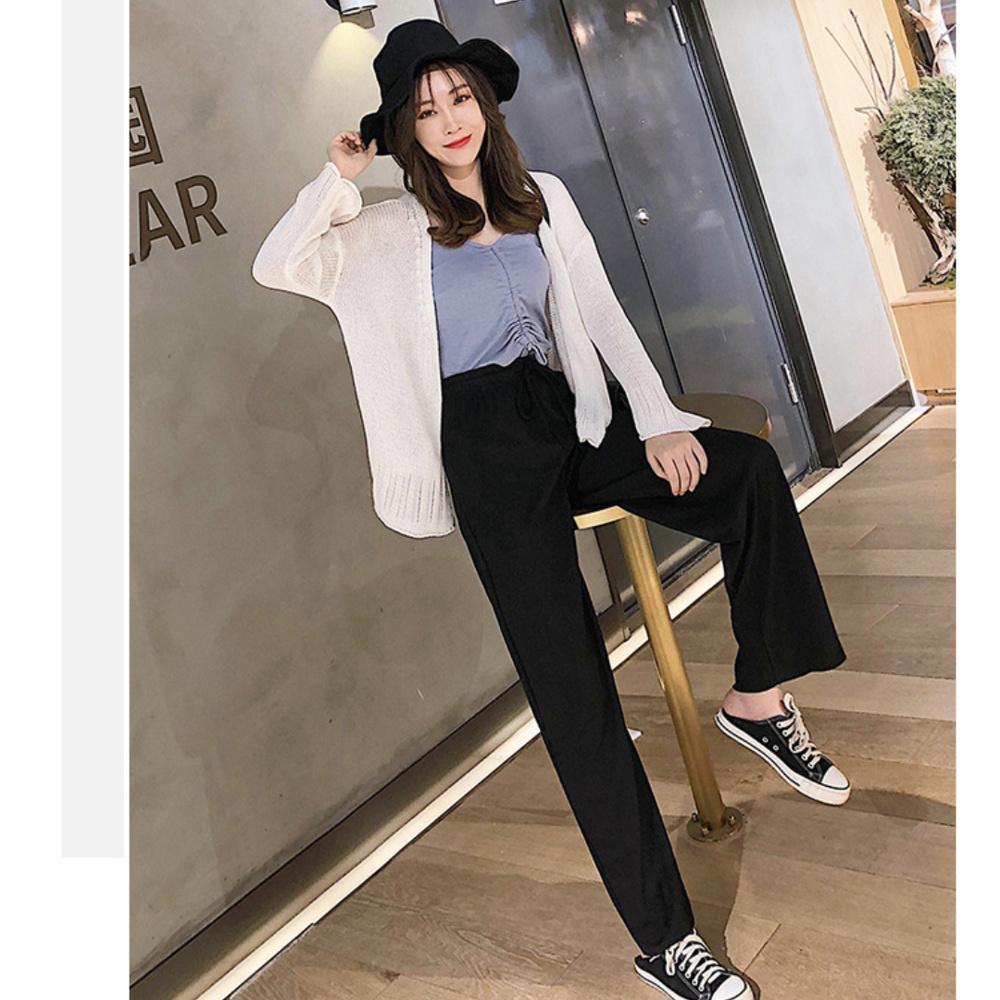 Summer Ladies Ice Silk Light Wide Leg Trousers Girl Solid Color High Waist Loose All-match Straight Casual Pants