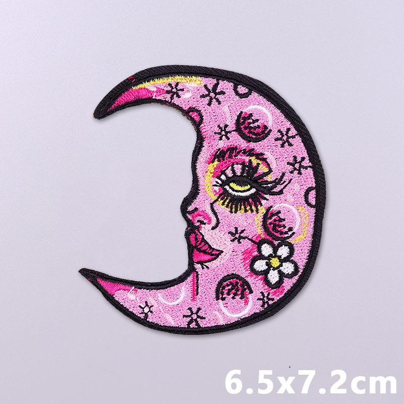 Sun Moon Embroidery Patch Iron On Patches For Clothing Sticker Cartoon Mushroom Applique Patches On Clothes Fusible/Sewing Badge