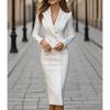 Dámské dvouřadé sako šaty V výstřih Dlouhý rukáv Slim Fit Bodycon Midi Kancelářské pracovní Tužkové šaty