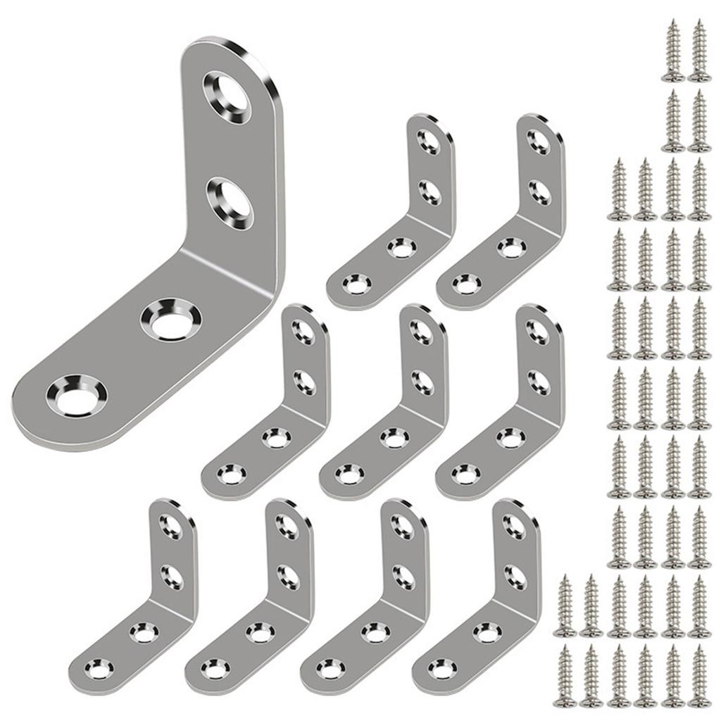 Upgrades Stainless Steel L Brackets Set Corner Braces with Screws Furniture Fixation Brackets Set for Furniture Assembly