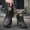 Fashion 2025 Winter Leather Mens Boots Fashion Thick Bottom Lace-up Casual Men's Work Shoes New Design Warm Black Ankle Boots Male