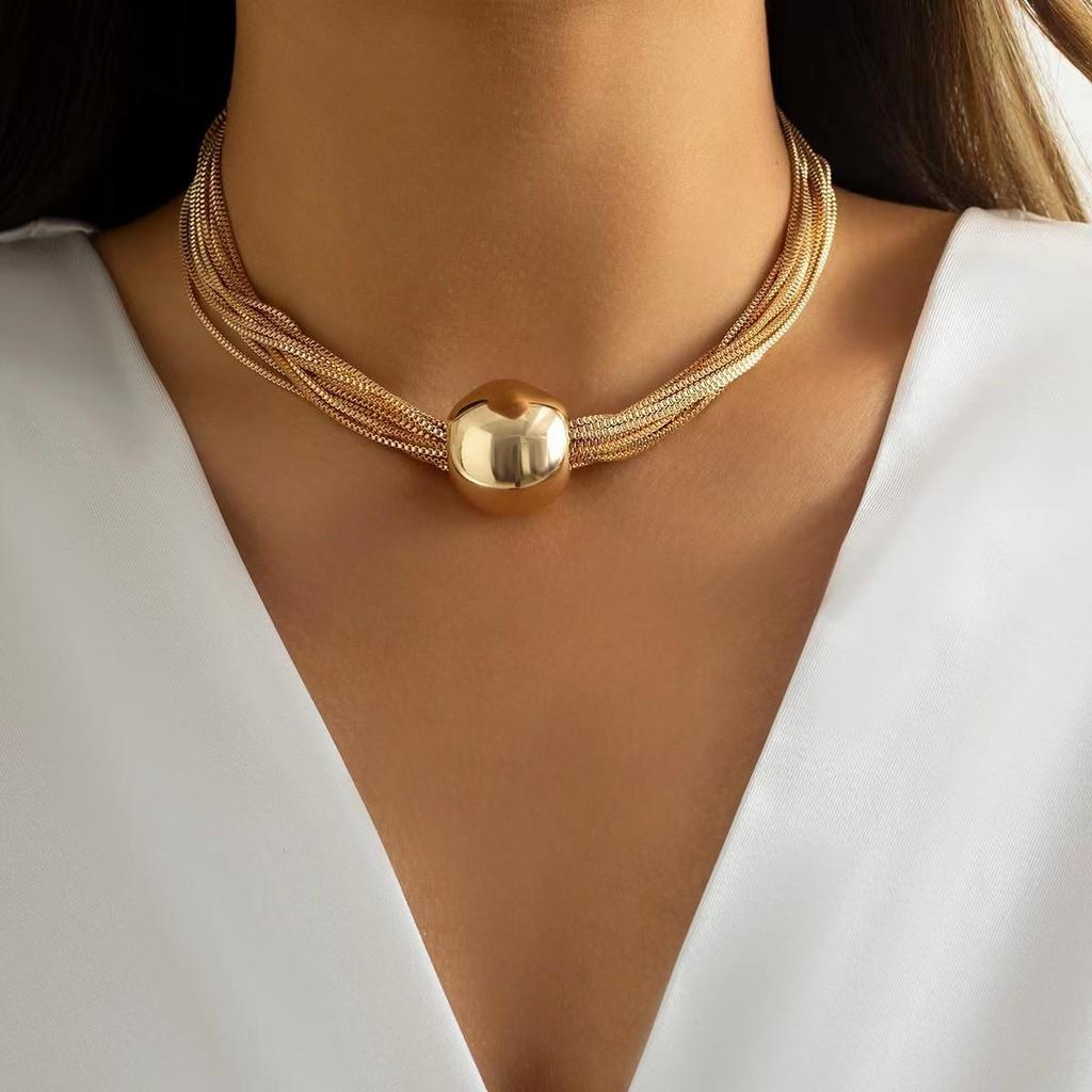 Exaggerated Pearl Pendant Clavicle Necklace with Trendy Multi-layer Hip-hop Metal Chain