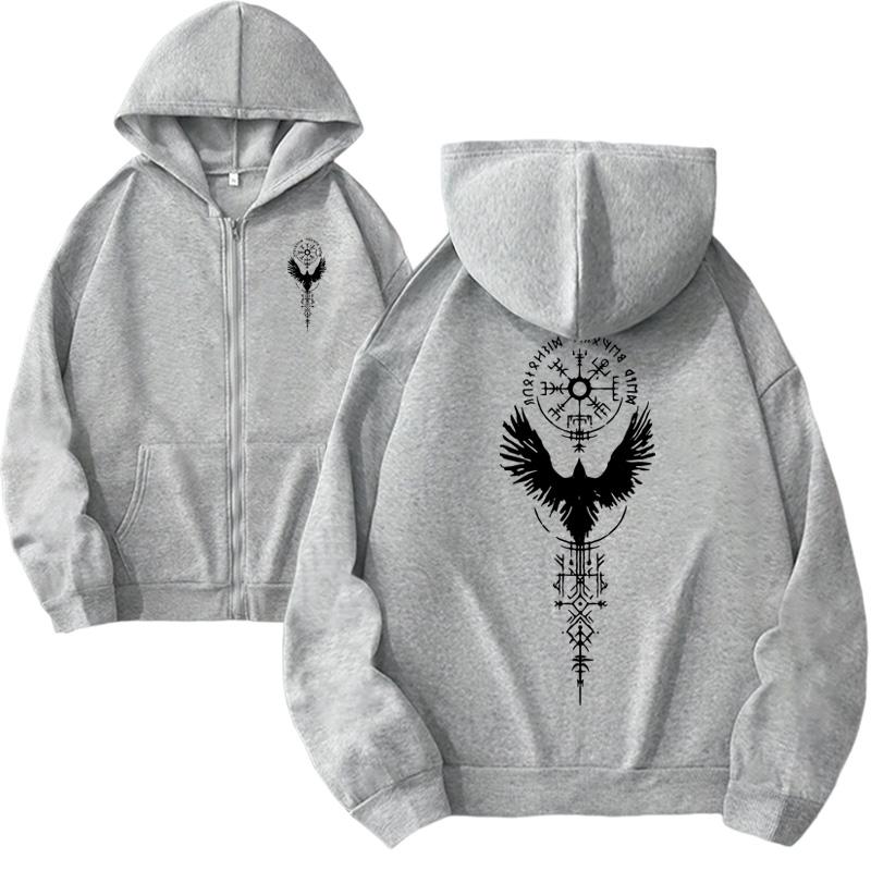 

Women s Zip-up Hoodie High Quality Viking Raven Print Sweatshirt Female Gothic Y2K Hoode Coat Autumn Trend Jacket 2XL