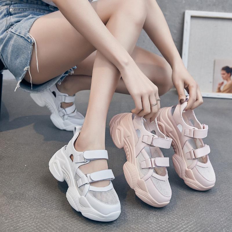 Hollow shoes women's tide new spring and summer breathable mesh thick sole heightening sports sandals