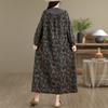 DIMANAF Women Plus Size Autumn Long Sleeve Vintage Dress Floral Loose Casual Oversize Maxi Cotton Linen Dress 2025