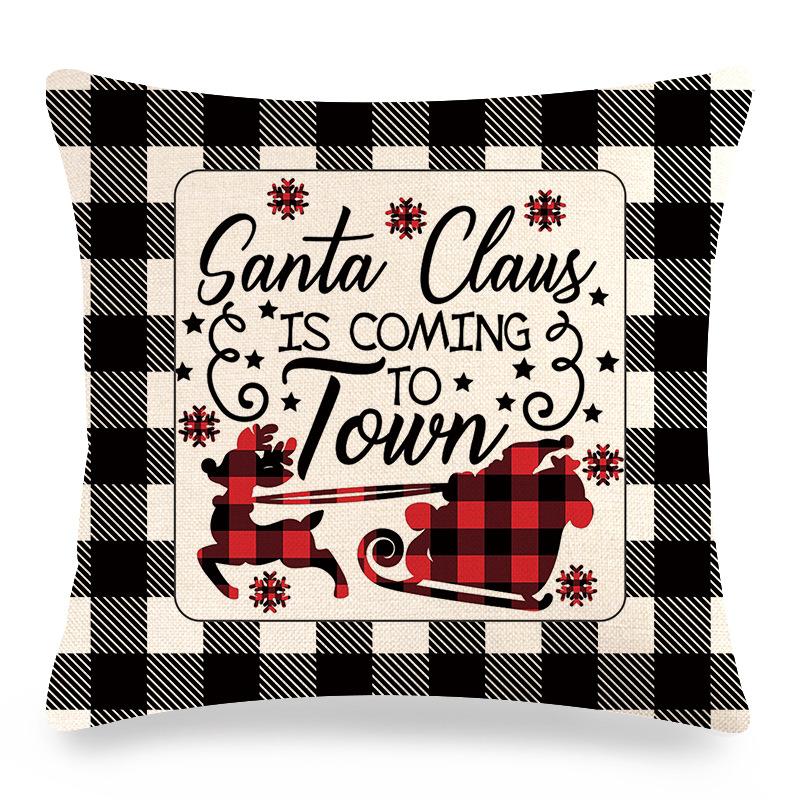 Christmas Checkered Pattern Elements Digital Printing Short Plush Pillow Covers For Car Sofa Office Cushion Cover Home Goods
