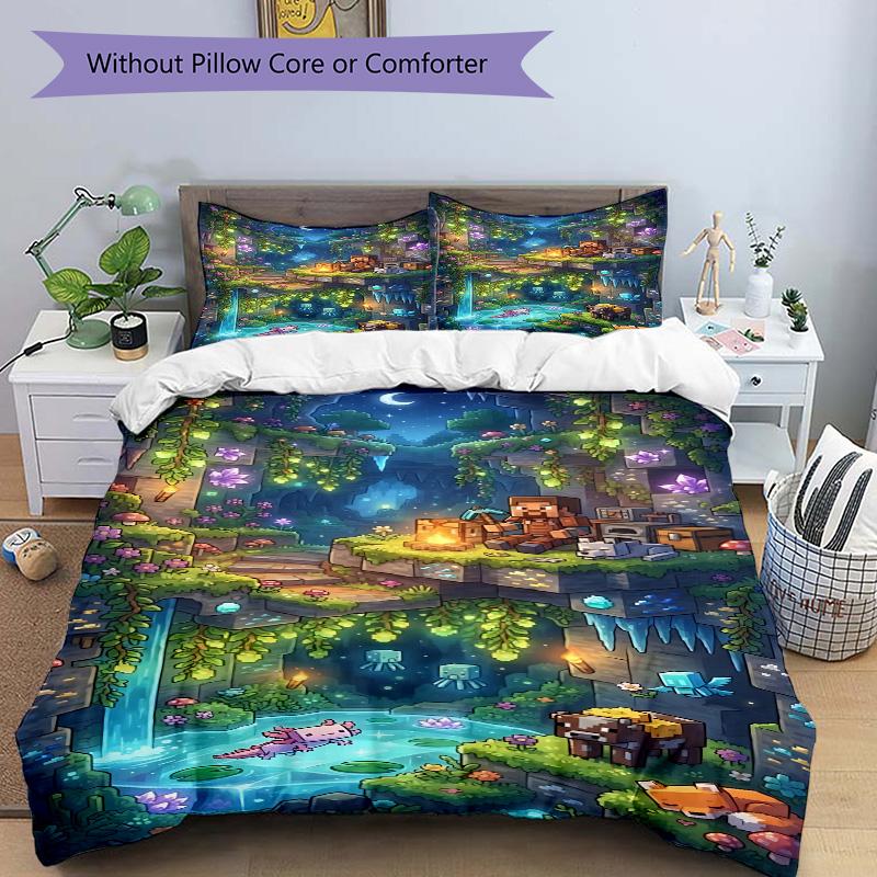 Night Forest Pool Print 3Pcs Bedding Set,Duvet Cover with 2 Bedro,Pillowcase Home Birthday Gift