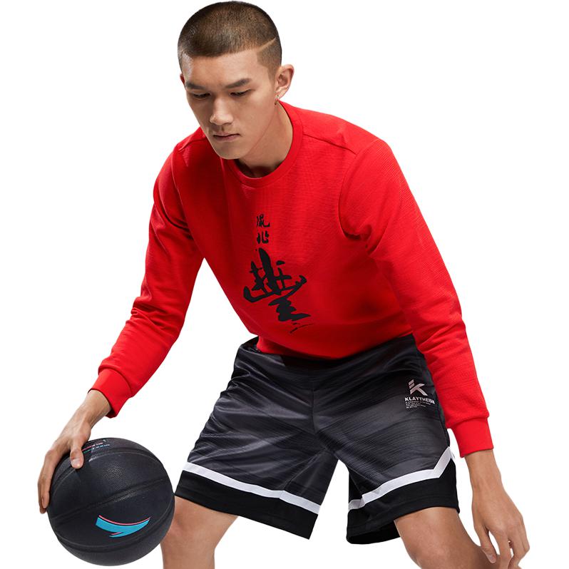 Anta Solid Color Print Chinese Characters Crew Neck Sweatshirt Men Tops Black 152011718-3