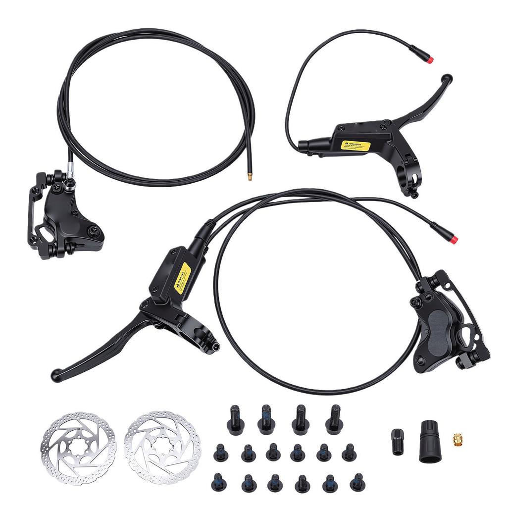 Four Piston Bike Hydraulic Brakes Set Universal Hydraulic Disc Brakes with Levers 160mm Rotors for Electric Bicycle