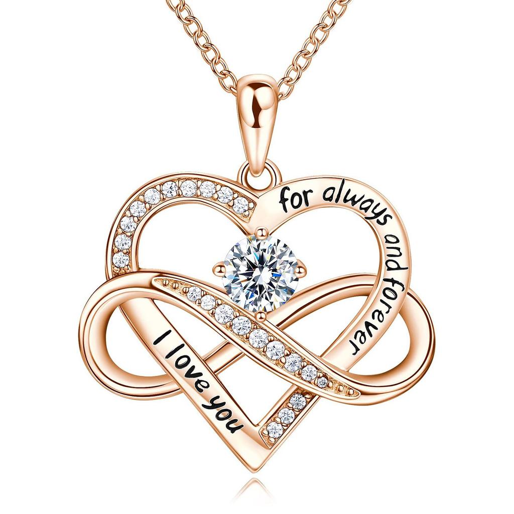 Cross-Border New Style Micro-Inlaid Zircon Infinite Heart-Shaped Copper Link Chain Necklace Twelve Birthstone Pendant Fashion