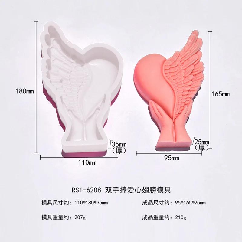 

18cm Hand held Love Wings Candle Silicone Mold Hand held Angel Wings Epoxy Resin Mould Heart Angel Gypsum Molds Christmas Gift