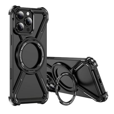Luxury Metal Z Shape 360° Rotating Stand Magnetic Phone Case For iPhone 16 15 14 13 Pro Max Magsafe Aluminum Alloy Rimless Cool Cover