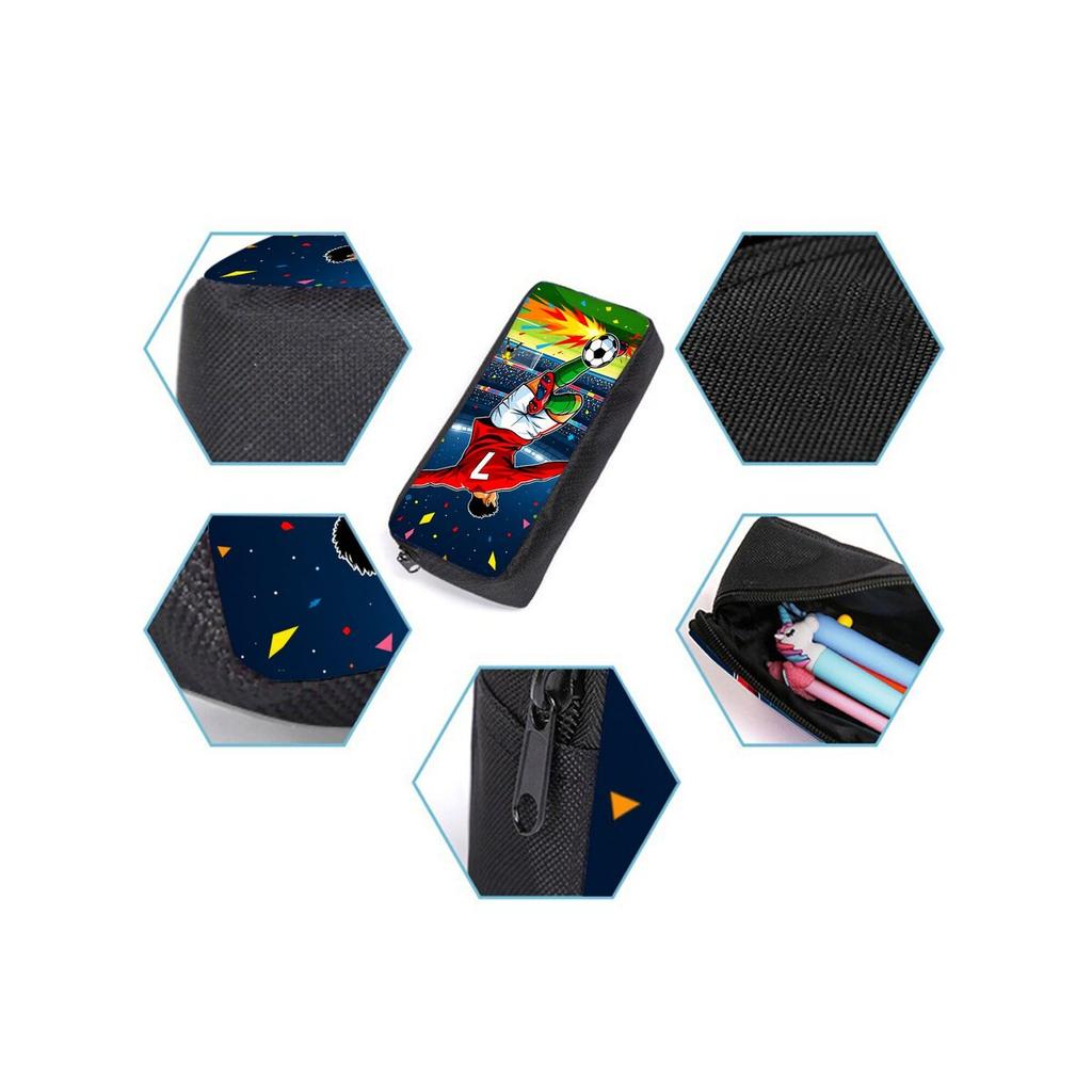 Football Print 3pcs Set 2D Flat Cartoon Design Waterproof School Backpack Lunch Pen Bags for Boys/Girls Best Gifts
