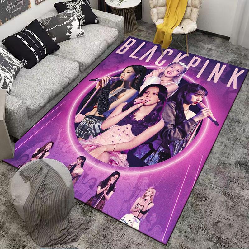 Purple Carpet with Stylish Female Performers and Blackpink Text Suitable for use as an anti-slip for living room bedroom sofas