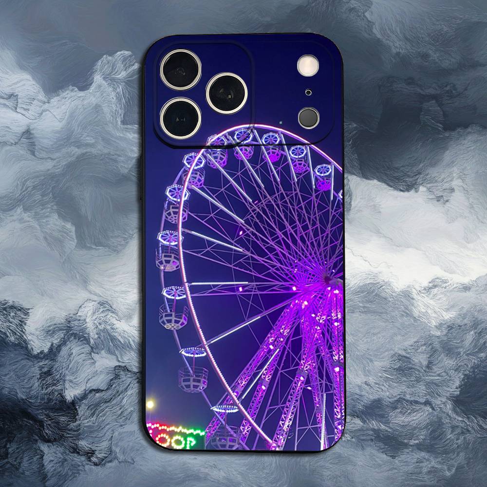 

Ferris Wheel Night Market Case For iPhone 12,14,15,16,17,13,11,X,Mini,Plus,Pro Max,8,7,XR,SE,XS,Soft Silicone Black iPhone13mini