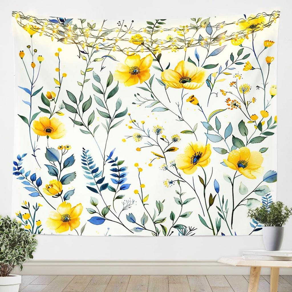 Kawaii Cat Tapestry, Adorable Cartoon Kitten Design With Cats In Cups And Pastel Blue Background Wall Art For Room Decor