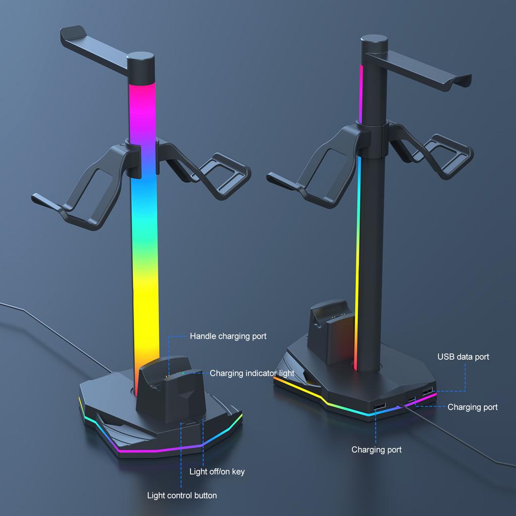 Charging Station Dock with 2 USB Port Game Controller Holder with RGB Light Space Saving Storage Accessories for PlayStation 5/4