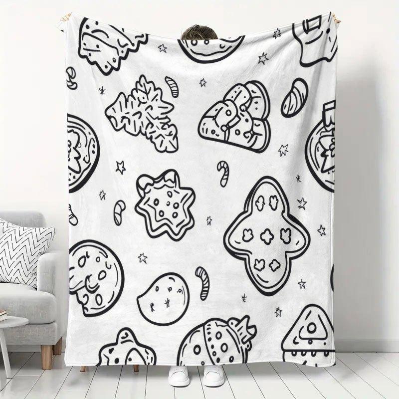 1pc Christmas Theme Gingerbread Cookie Printed Flannel Blanket, Winter Warm Sofa Cover Blanket, Office Nap Blanket, Home Holiday Decor Blanket, Home L