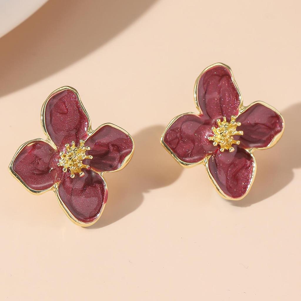 Eco-Friendly Alloy Retro French Four-Petal Flower Stud Earrings - Exquisite High-End Jewelry