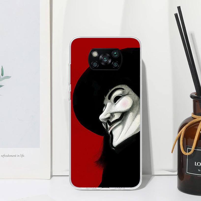 Anonymous V Mask Phone Case For Xiaomi Poco X7 X6 X5 M7 M8 Pro F7 Ultra Redmi 15C 15 13C 13 12C 12 10 10C 10A Art Fundas Poco X7