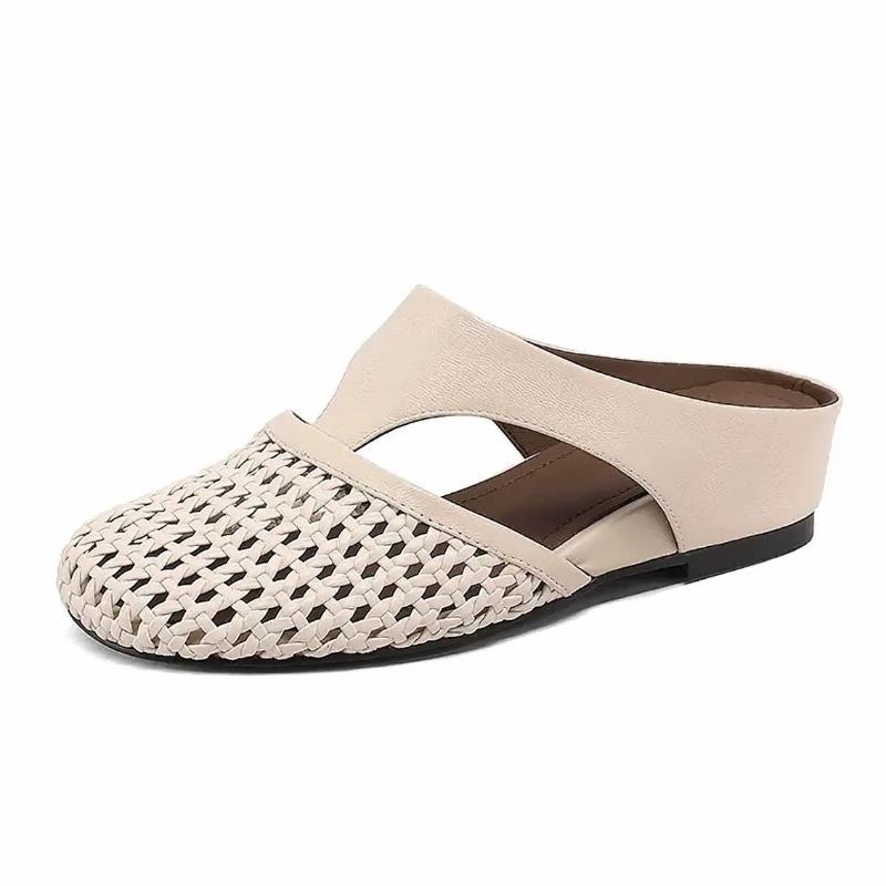 Hollow Out Mesh Flip Flops Falts Sandals Women Pu Leather Summer Slippers Fashion Slides Round Toe Casual Ladies Shoes New 2026