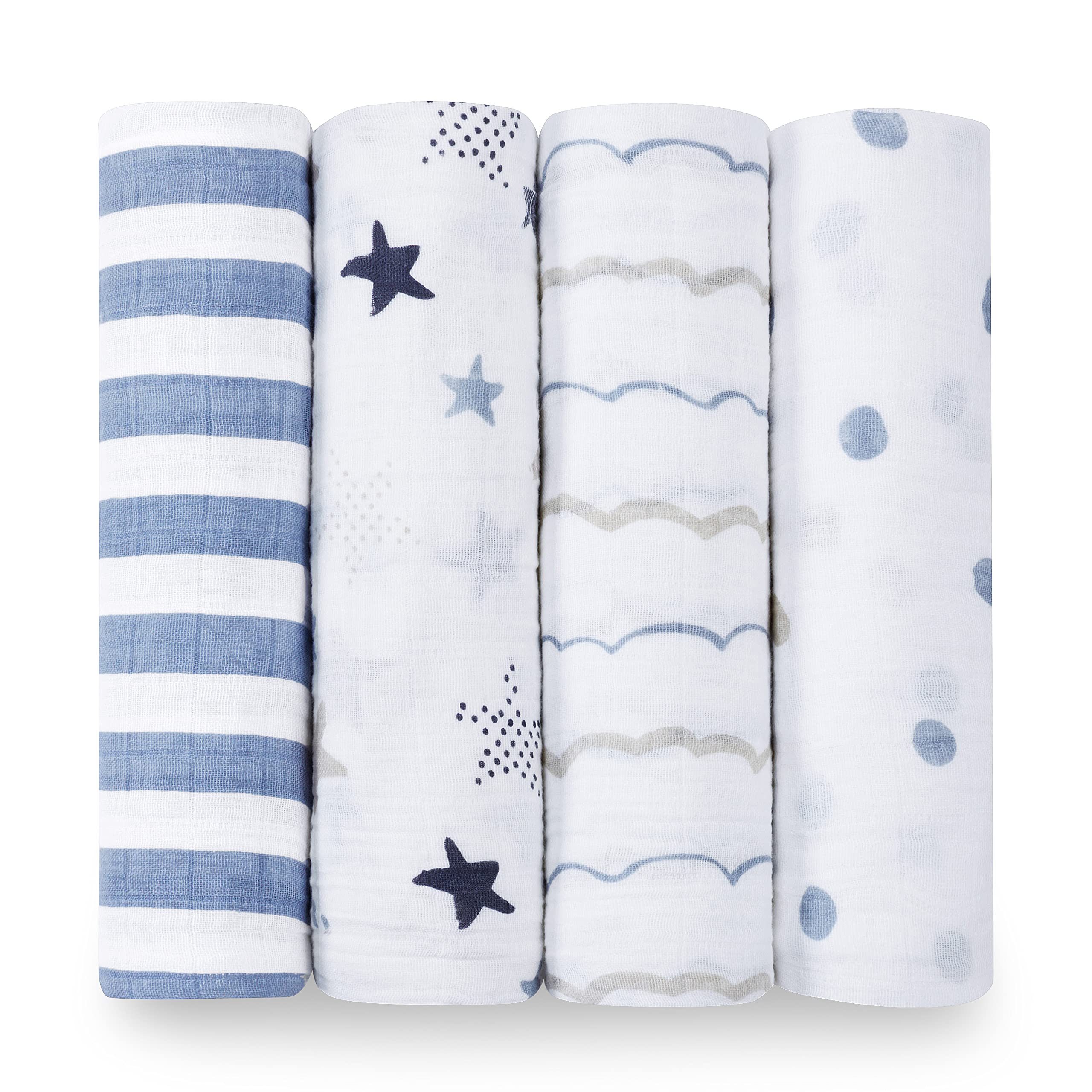 

Aden Anais Classic Muslin Swaddle 4 Pack Rockstar One Size 4 PK + Blanket, - - -