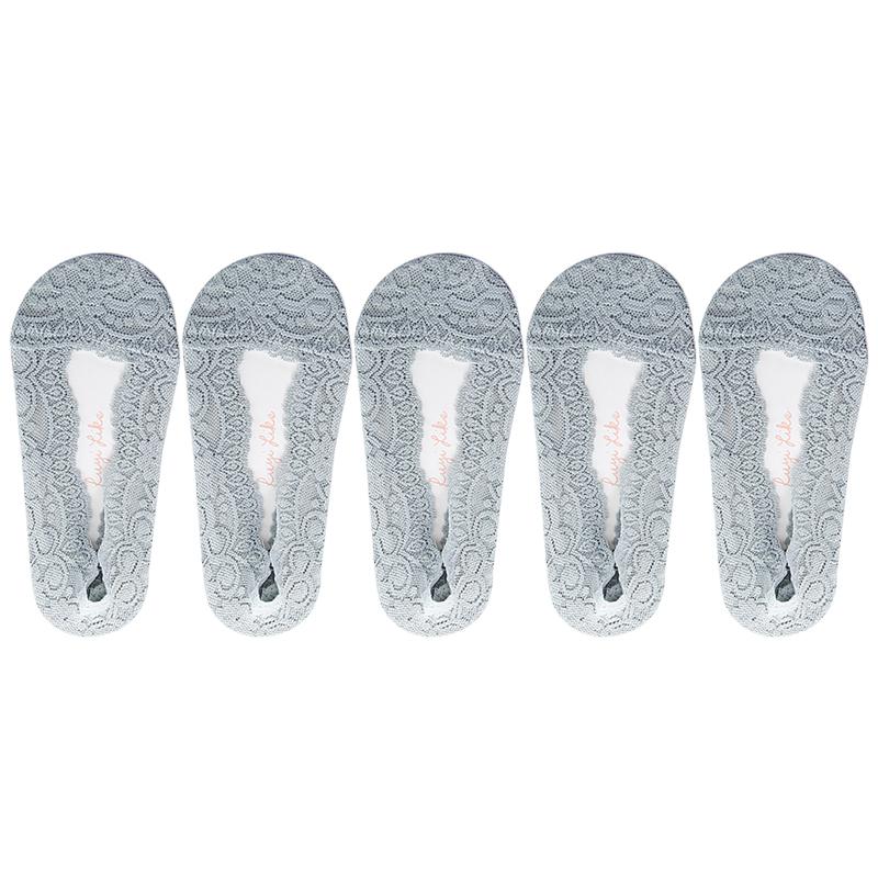 5 Pairs/Lot Socks Women's Ankle Short  No-Show Invisible Foot Summer Thin Cotton Set White Low Cut Boat Lace Silicone Non-Slip