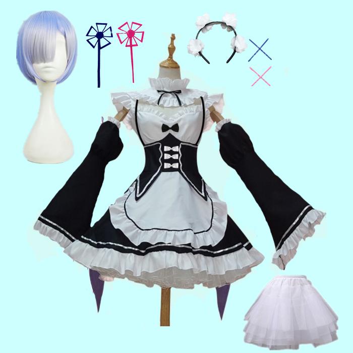 In Stock  Re:zero Kara Hajimeru Isekai Seikatsu Rem Ram Maid Cosplay Costumes  Kawaii  Dresses   Maid
