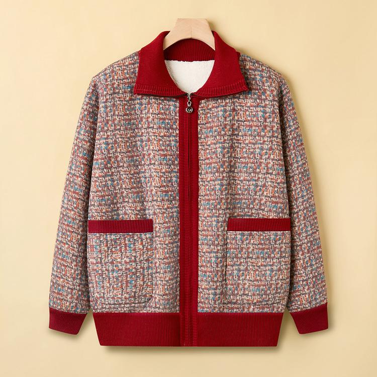 

New Autumn and Winter Clothes for Middle-aged and Elderly Sweaters for Women with Velvet Thickened Cardigans for Warm Tops for Grandma Jackets 5XL