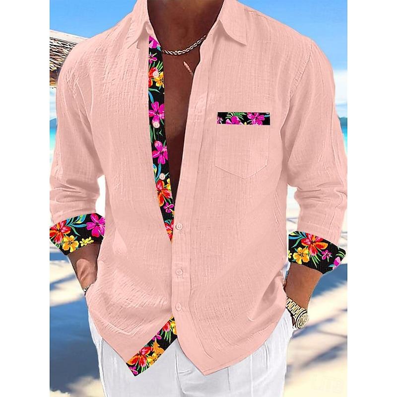 Shirts Fashion Casual Shirts Floral Stitching Casual Men's Tops Shirts Simple and Comfortable Men's Shirts