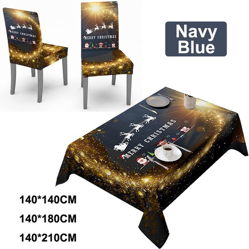 Christmas Tablecloth Chair Cover Kitchen Dining Table Decorations Santa Claus Print Family Rectangular Party Table Chair Covers Christmas Ornaments