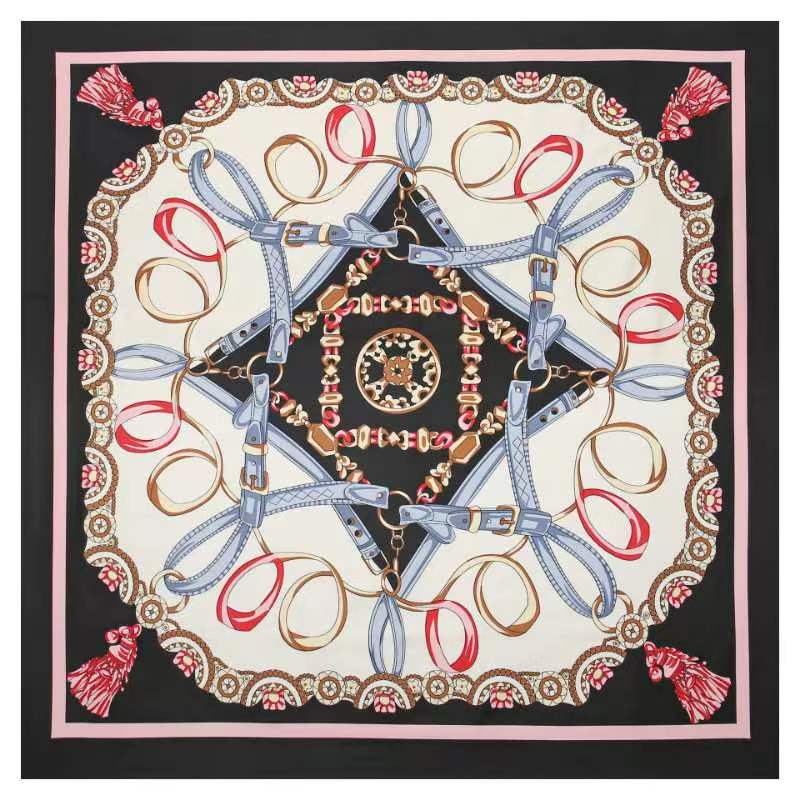130*130cm 100% Twill Silk Scarf Women Luxury Chain Print Beach Shawl Square Bandana Kerchief Femme Fourlard Echarpes Stoles