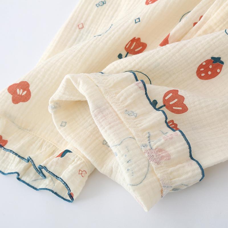 Thin summer pajamas for women, cotton cotton yarn rabbit short-sleeved trousers shorts set spring and autumn three-piece set