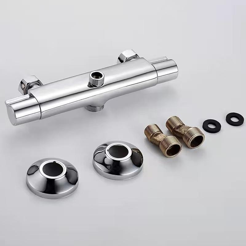 

Змішувач для ванни Душ Термостатичні змішувачі Настінний змішувач Кран Контроль температури Дощовий душ Хром Ванна Розетка Twin G1/2 срібний