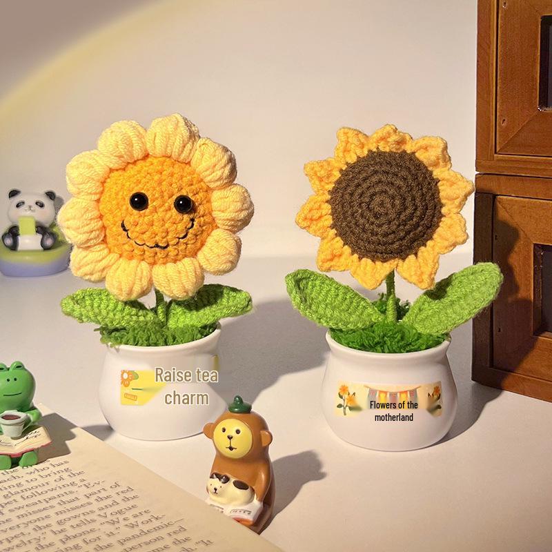 Handgefertigte Sonnenblumen-Schreibtischdekoration - Gewebtes Blumenstrauß-Geschenk für Schüler & Mädchen