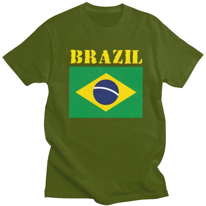 Custom Fashion Brazil Flag T Shirts Men Short Sleeve Tshirt Streetwear Tee Pure Cotton Slim Fit Tshirt Merch