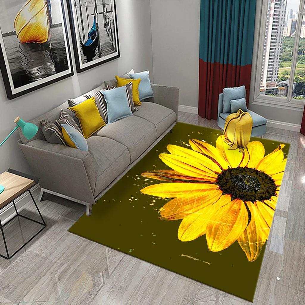 3D Oil Painting Sunflower Carpet for Living Dining Room Bedroom Kitchen Van Gogh Sunflower Nursery Rug Floor Non Slip Area Rug