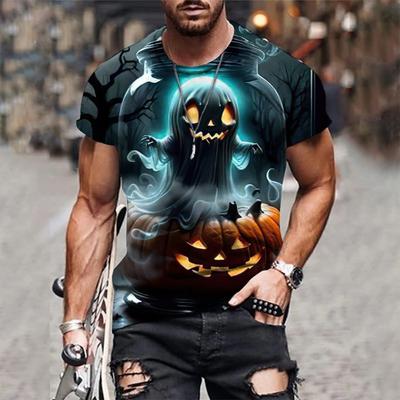 Koszulka z dynią i duchem drukowana 3D dla mężczyzn Halloween Wzór czaszki Koszulki Letnia Moda Okrągły dekolt Luźne topy Krótki rękaw T-shirty
