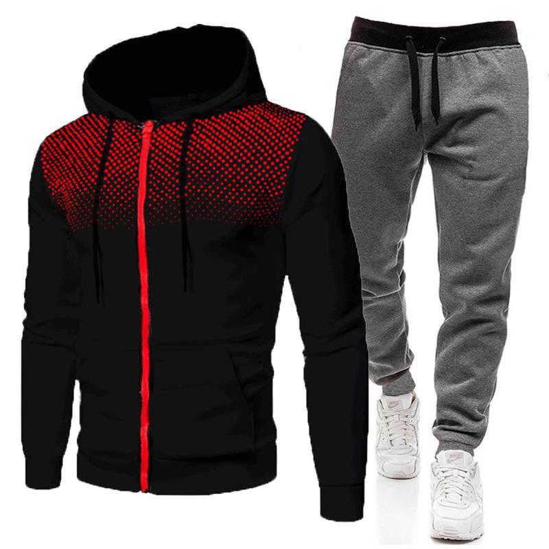 Men's Trendy Polka Dot Sports Hoodie and Sweatpants Set for Spring/Autumn