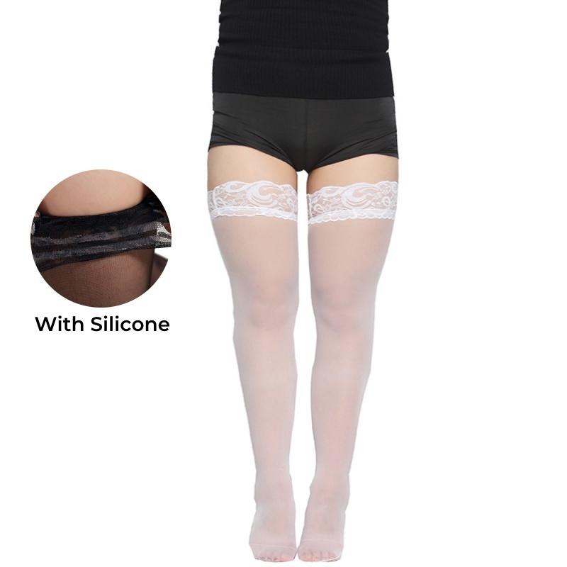 Sexy White Stocking Plus Size Women Non-Slip Silicone Lace Stay Up Stockings Female Knee Long Socks Women'S Thigh High Hosiery