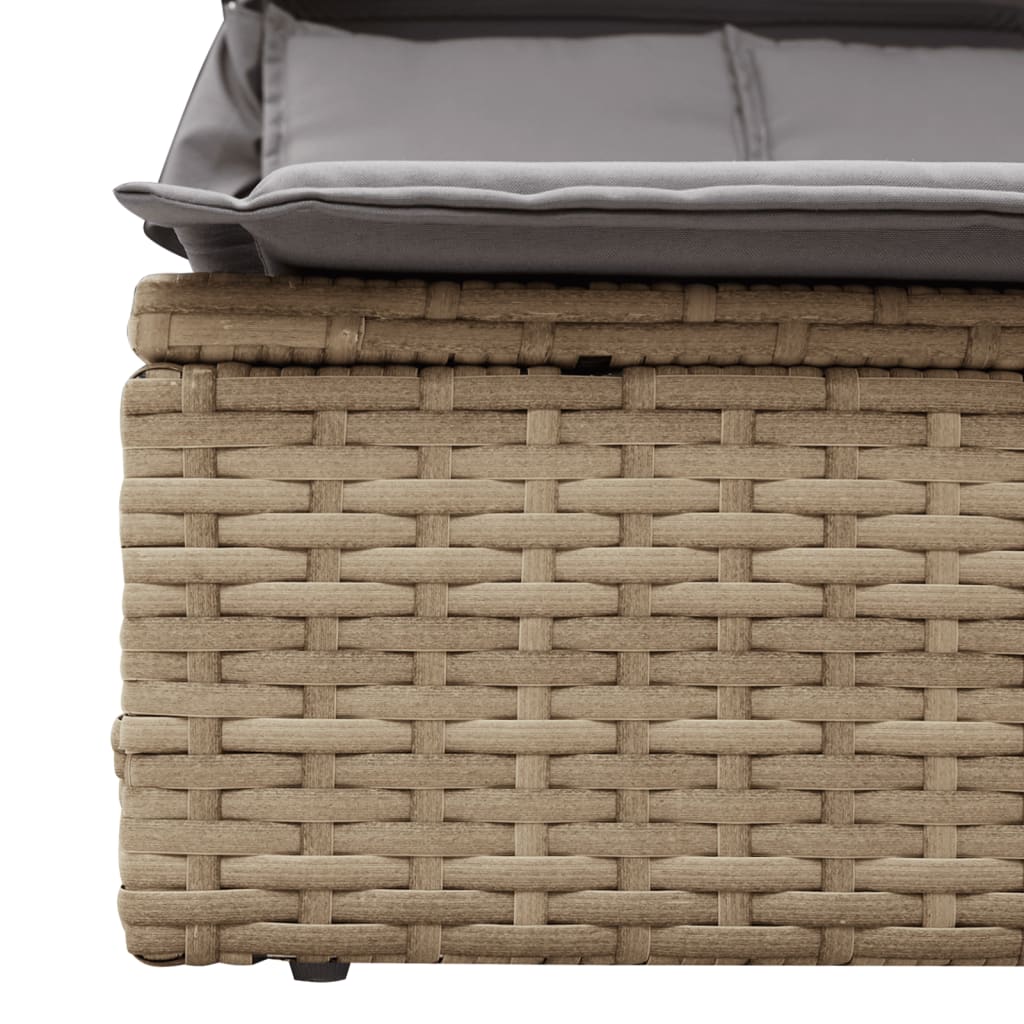 Double Sun Lounger with Canopy and Cushions Beige Poly Rattan